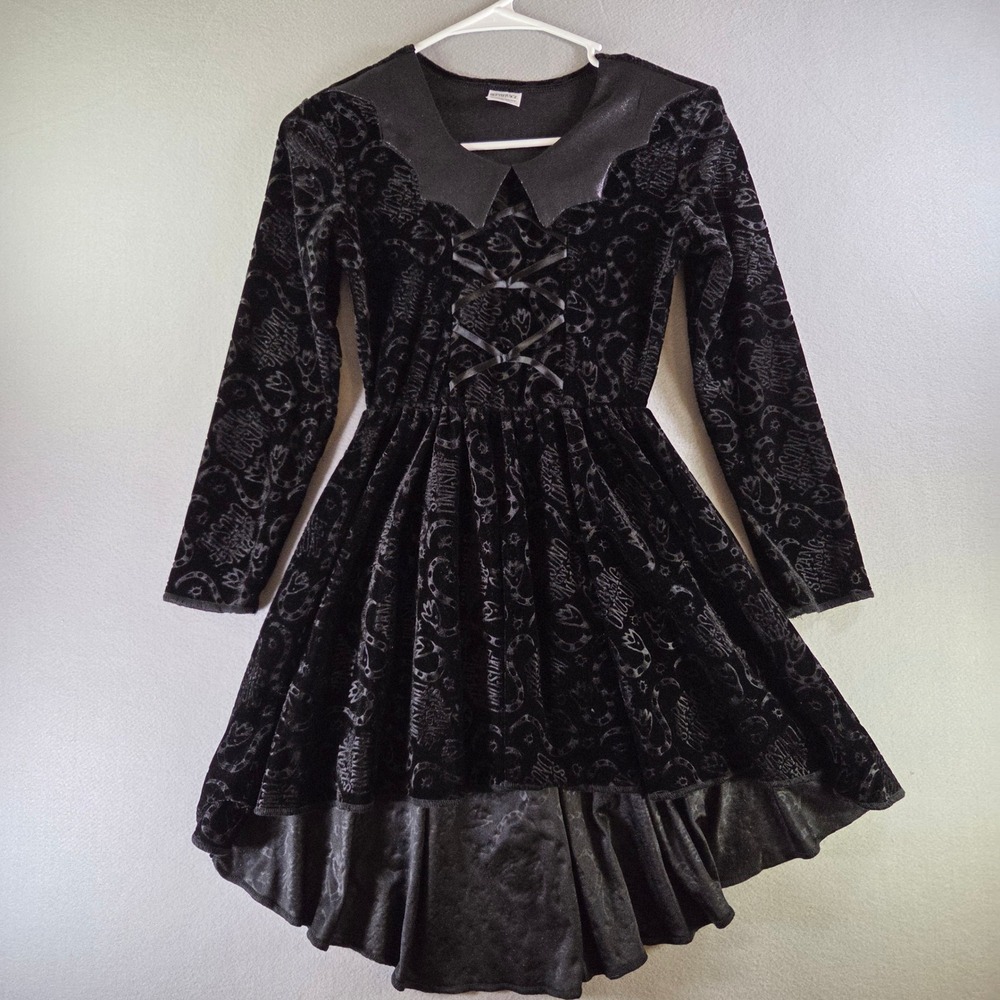 Beetlejuice Lydia Deetz Spirit Halloween Black Velvet High Low Dress Kids Medium